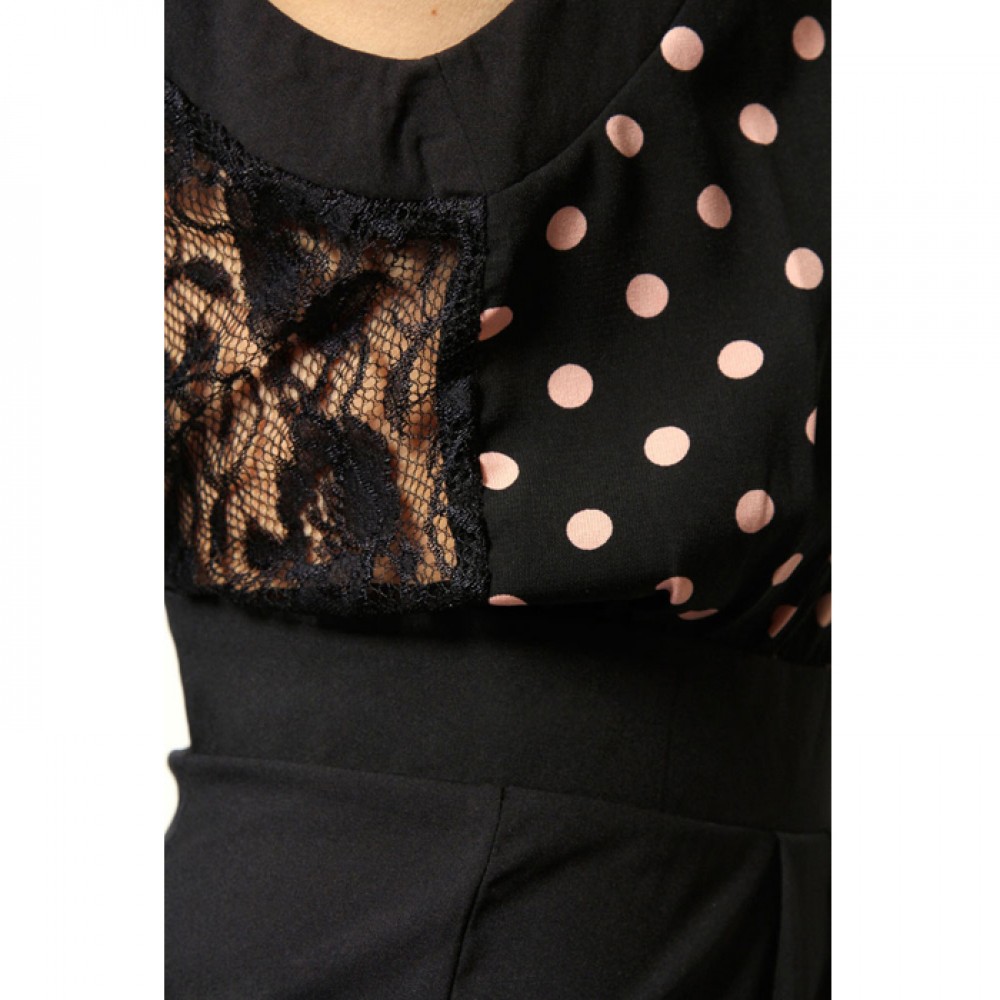 Polkadot Cutaway Shoulder Lace Back Playsuit Black