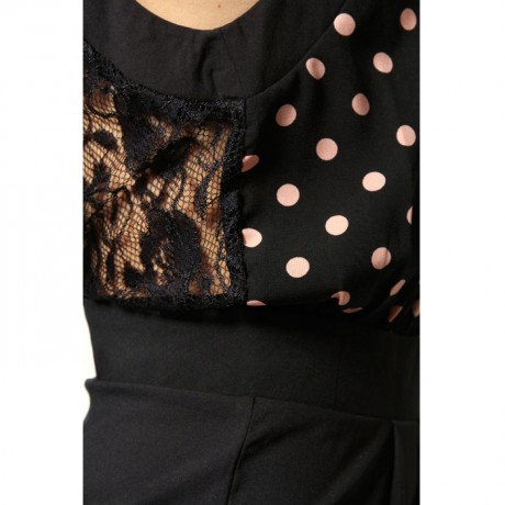 Polkadot Cutaway Shoulder Lace Back Playsuit Black