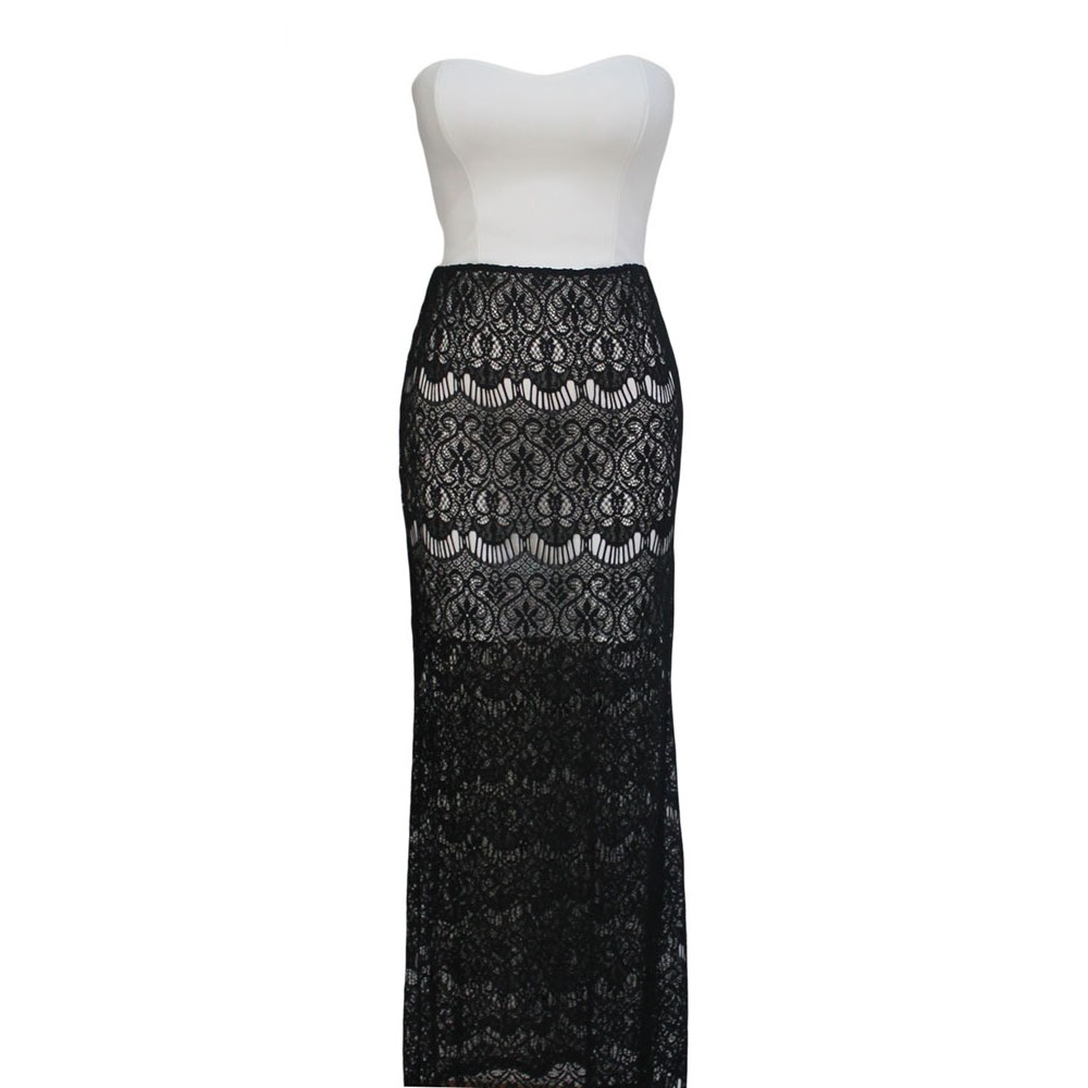 Lace Maxi Black Skirt White Bandeau Dress