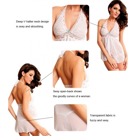 Exotic Lacie Halter Babydoll White