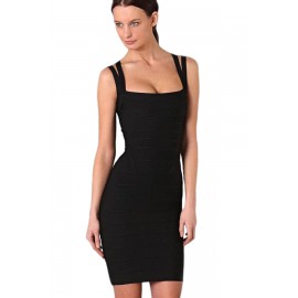 Latest Style Double Spaghetti Straps Bandage Dress Black