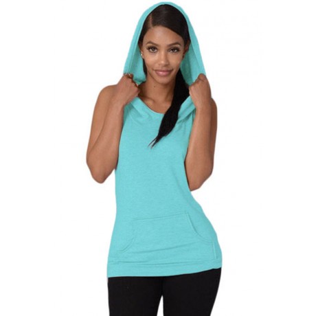 Light Blue Hooded Cross Casual Top