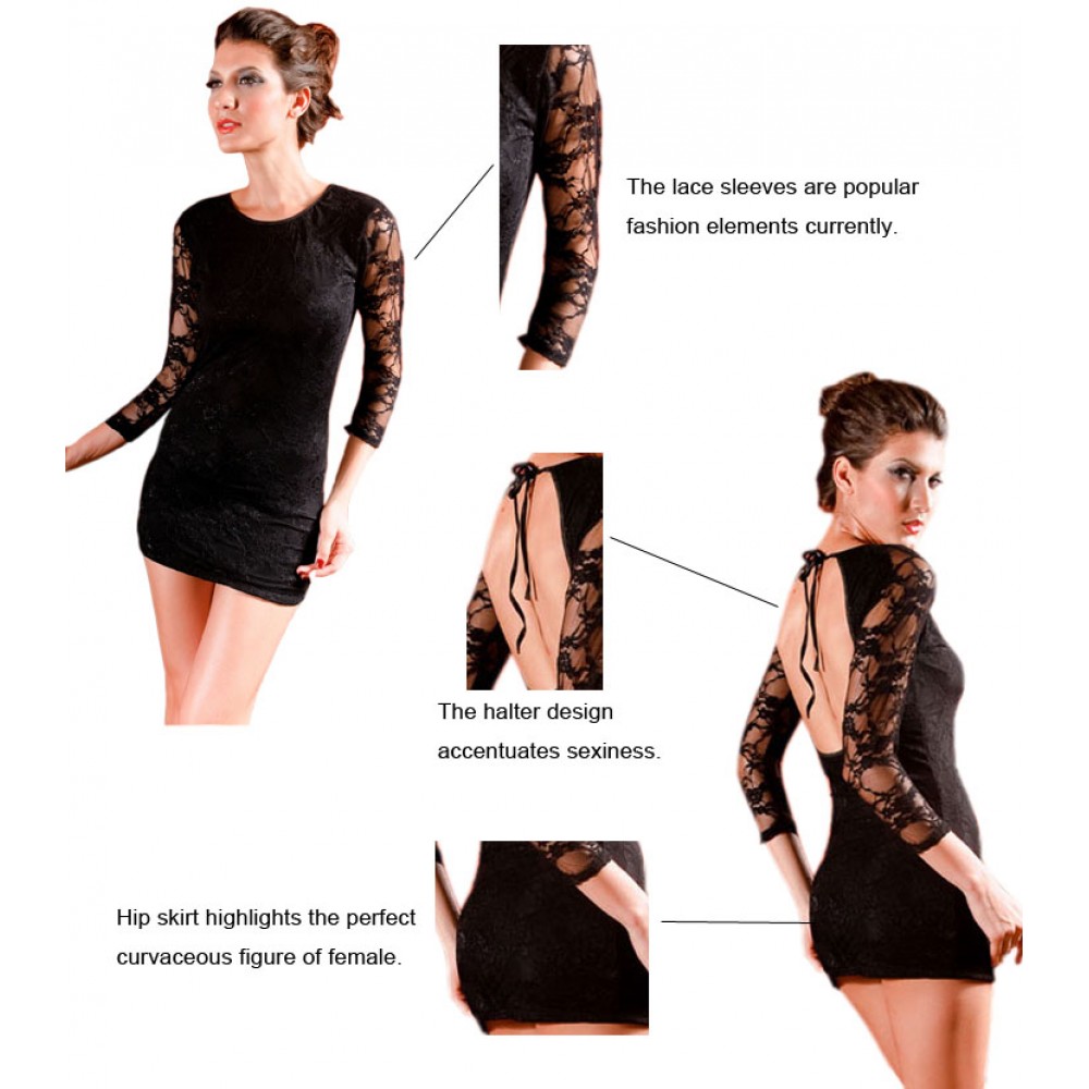 Lace Long Sleeve Mini Dress Black