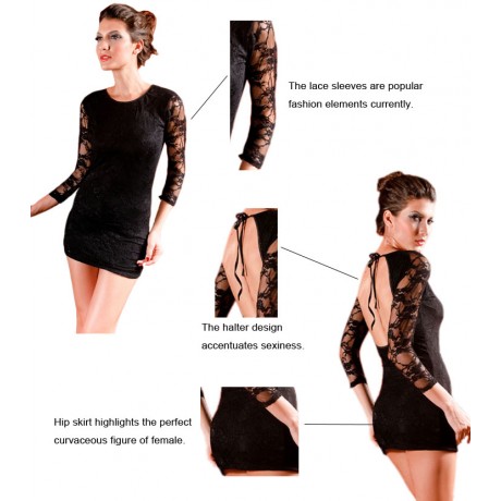 Lace Long Sleeve Mini Dress Black