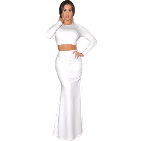 Two Piece Maxi Skirt Set in White