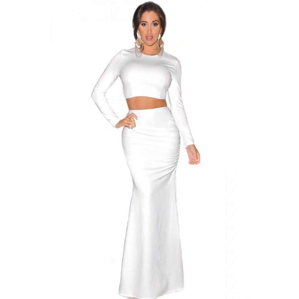 Two Piece Maxi Skirt Set in White