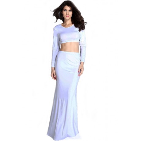 Two Piece Maxi Skirt Set in White