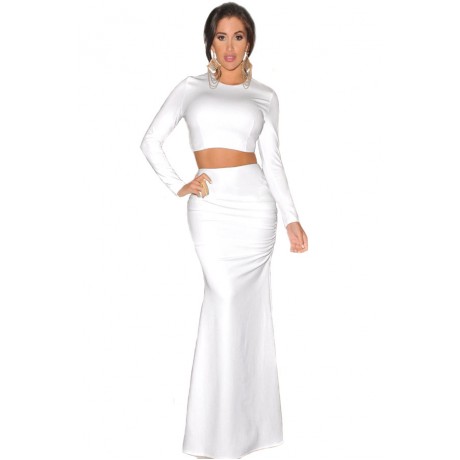 Two Piece Maxi Skirt Set in White