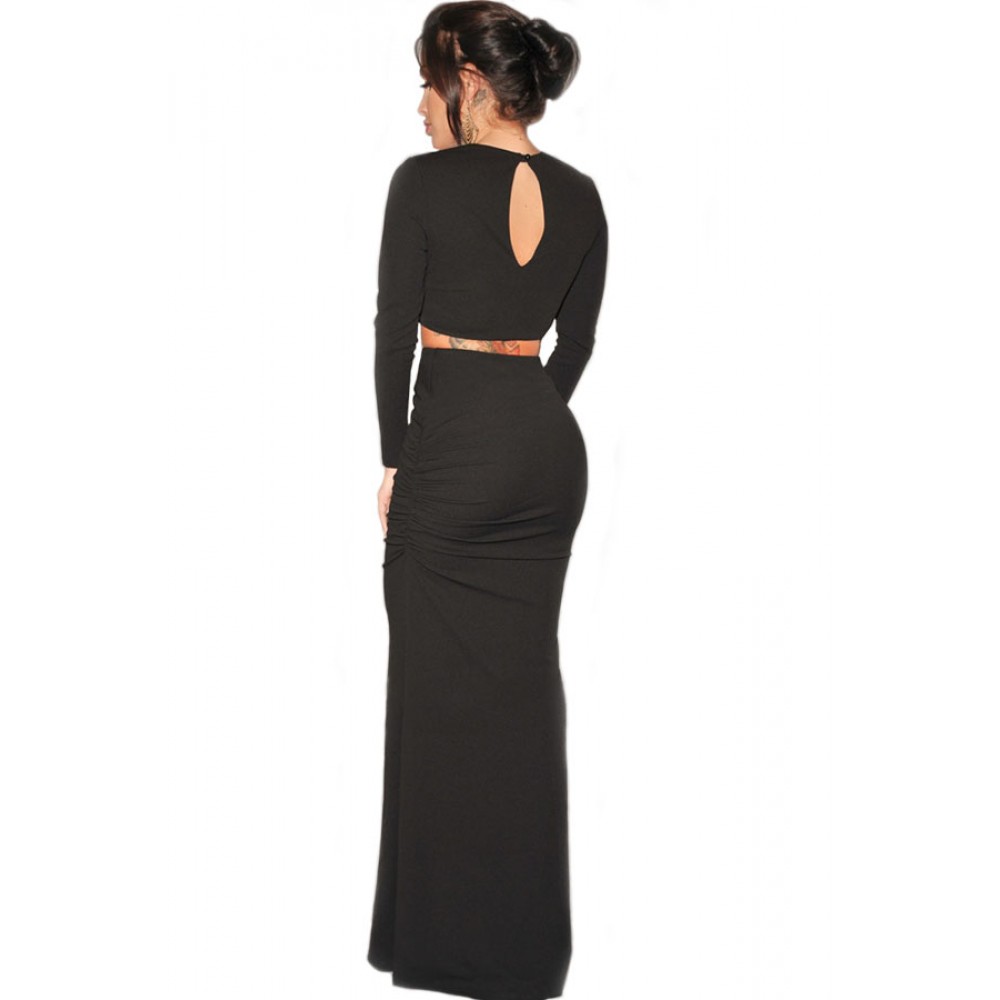 Two Piece Night Club Maxi Skirt Set in Black