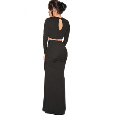 Two Piece Night Club Maxi Skirt Set in Black