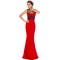 Mesh Splice Beaded Patchwork Red Long Evening Dress