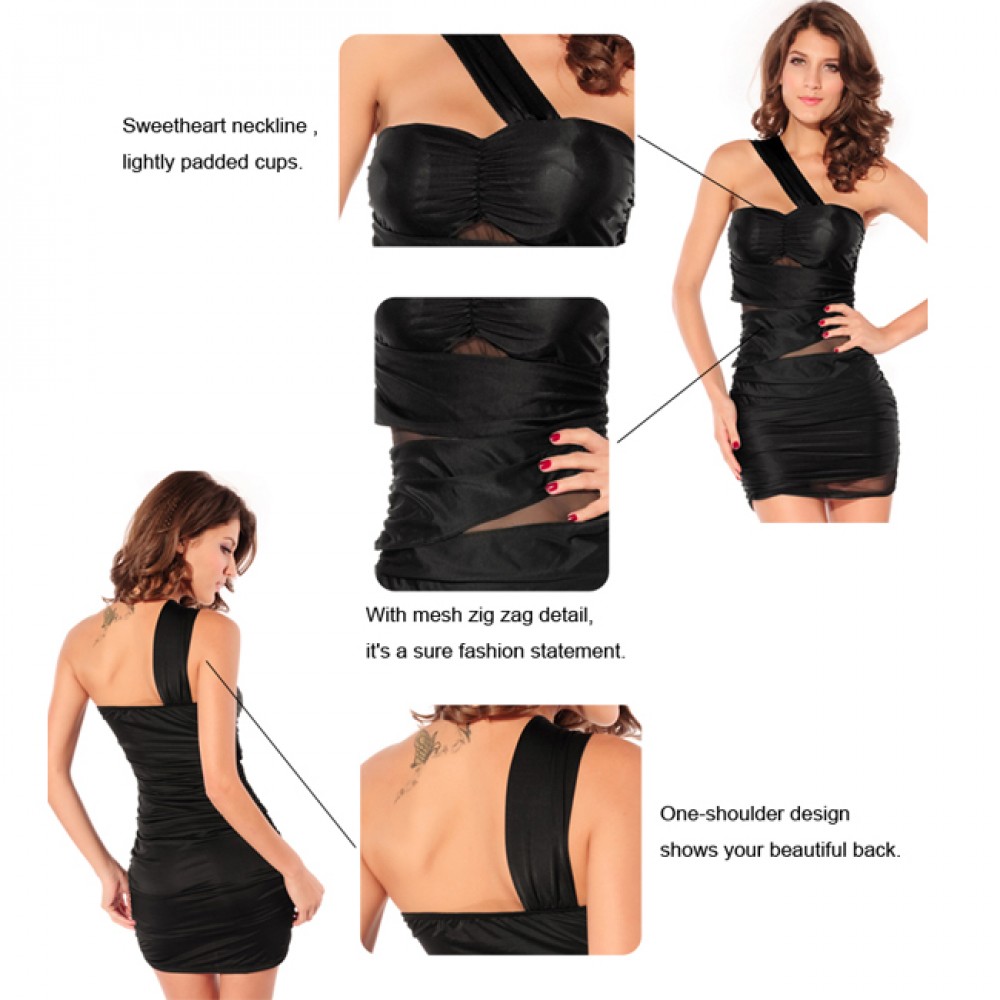 Forplay Mesh Zig-Zag Mini Dress Black