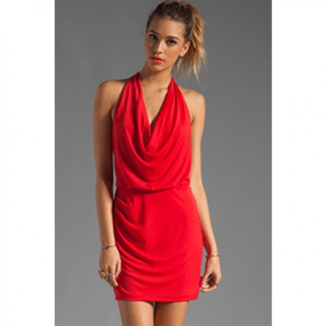 Cowl Neck T-Style Mini Dress Red