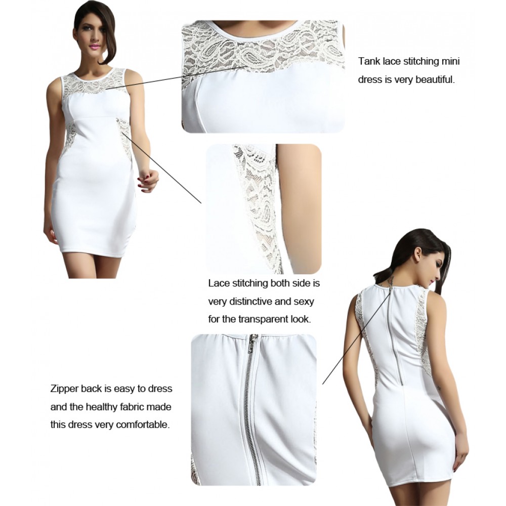 Patchwork Glam Lace Mini Dress White