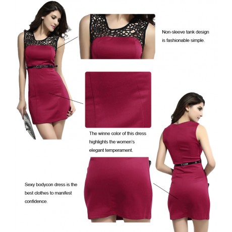 Lacy Neck Short Dress Claret