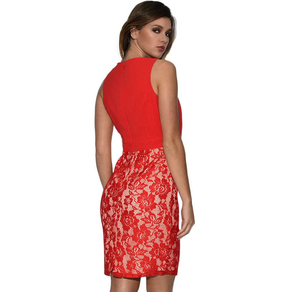 Chiffon Lace Draped Red Mini Dress