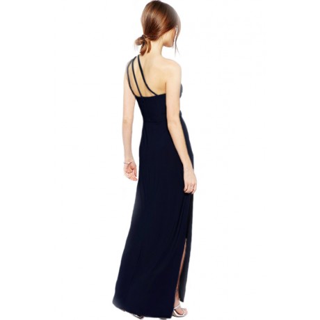 Navy Sequin Shoulder Side Maxi Dress