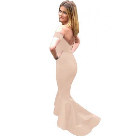 Nude Off Shoulder Mermaid Jersey Evening Party Dress