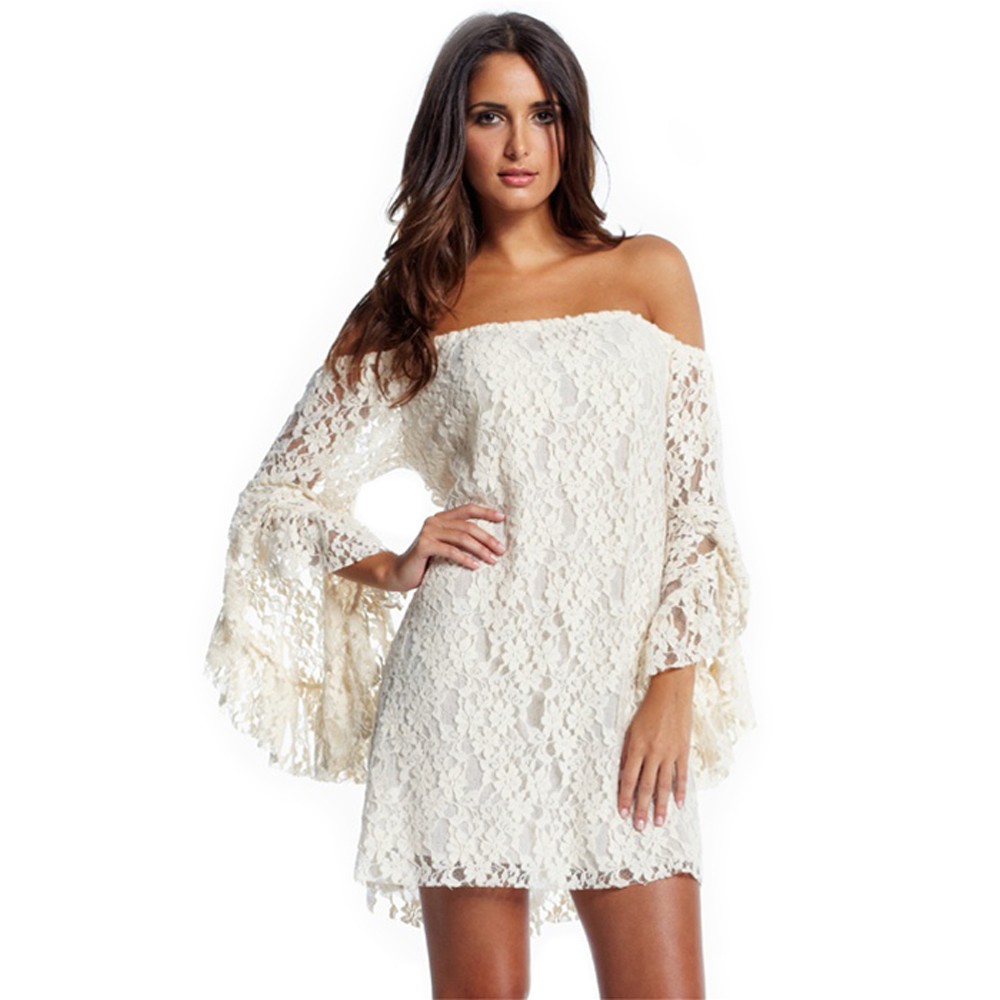 White Lace Off Shoulder Mini Dress