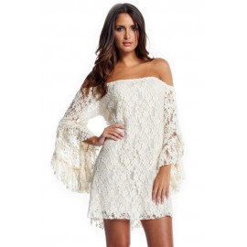 White Lace Off Shoulder Mini Dress