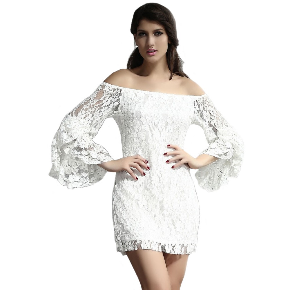 White Lace Off Shoulder Mini Dress