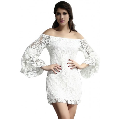 White Lace Off Shoulder Mini Dress