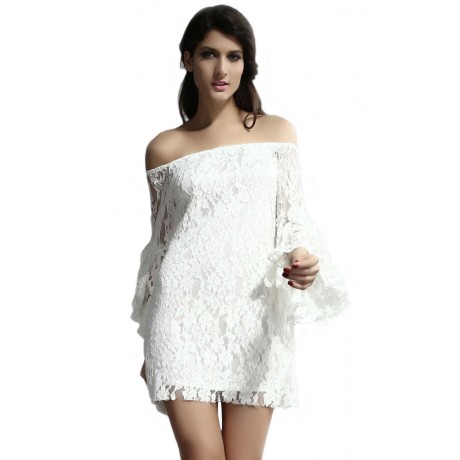 White Lace Off Shoulder Mini Dress