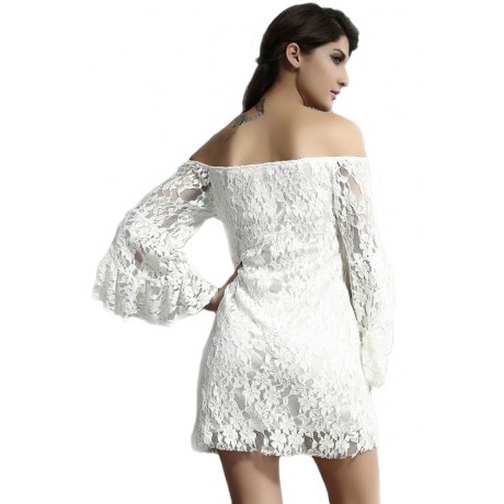 White Lace Off Shoulder Mini Dress