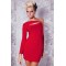 One Shoulder Decollete Mini Dress Red