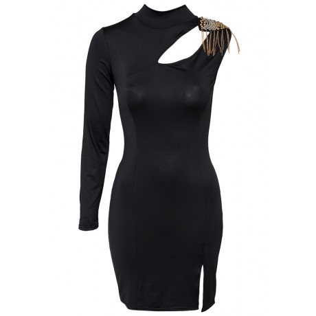 One Sleeved Little Black Club Mini Dress