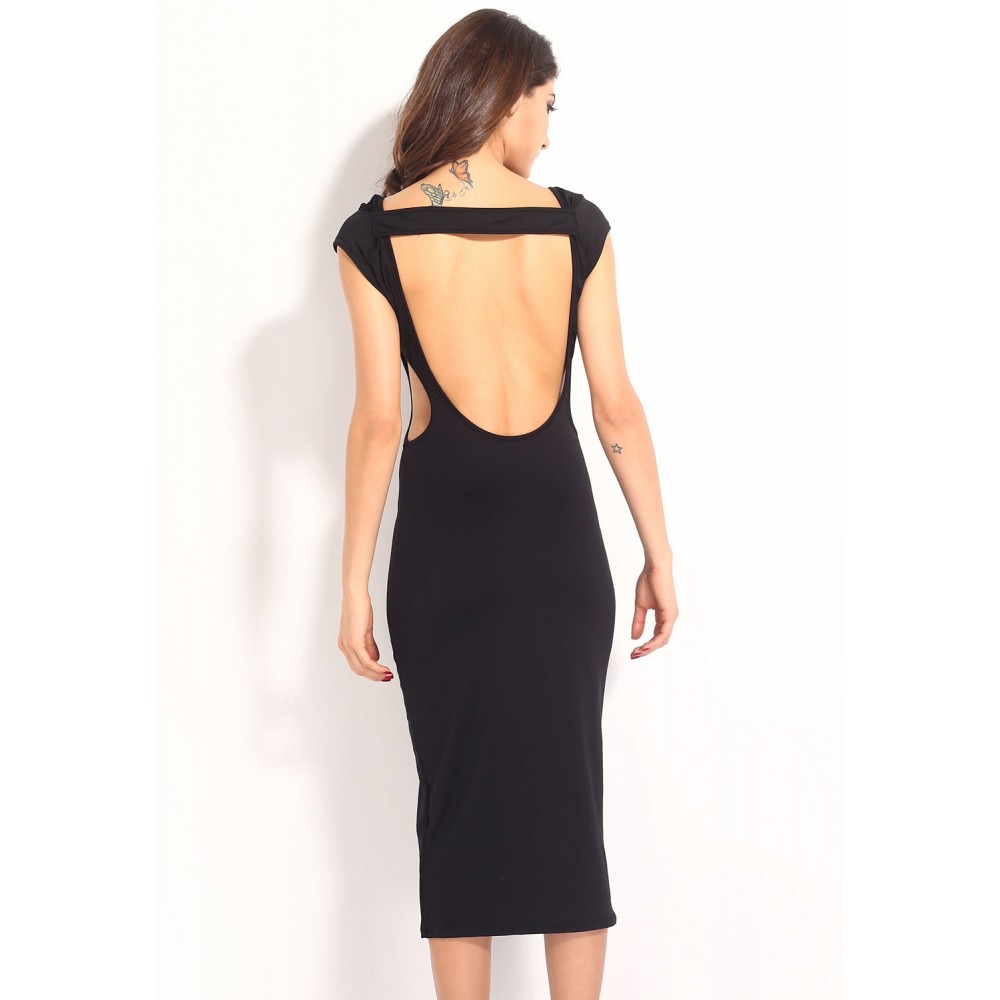 Side Cut Outs Midi Dress Black