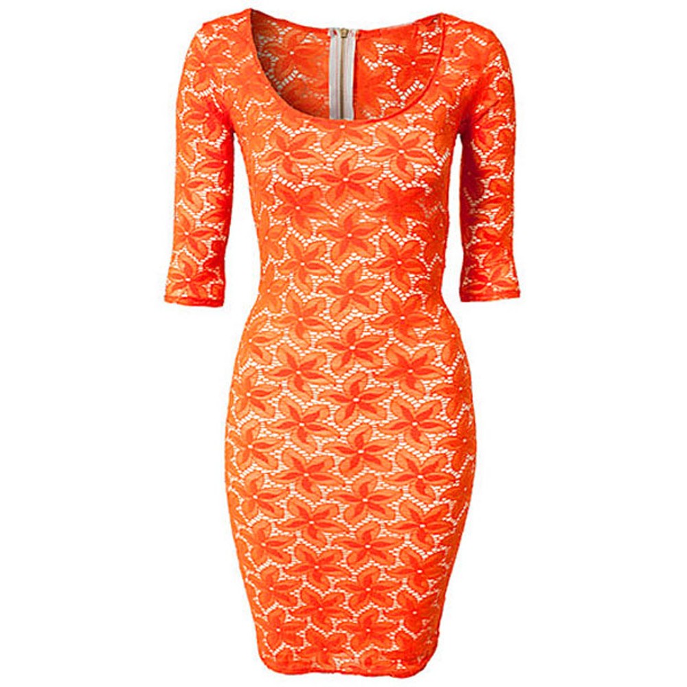 Orange Floral Lace Overlay Mini Dress