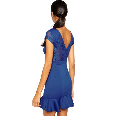 Blue Pep Hem Skater Mini Dress