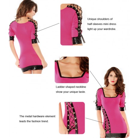 Slinky Lace Up Mini Dress Pink