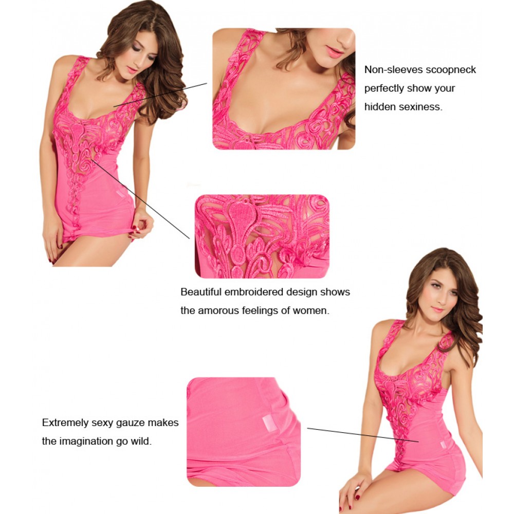 Exotic Pink Stretch Mesh Nightie Chemise