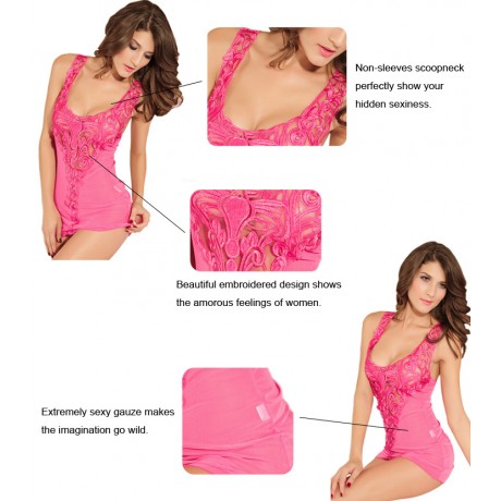 Exotic Pink Stretch Mesh Nightie Chemise