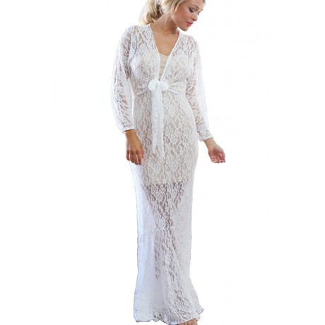 Front Tie White Lace Maxi Dress