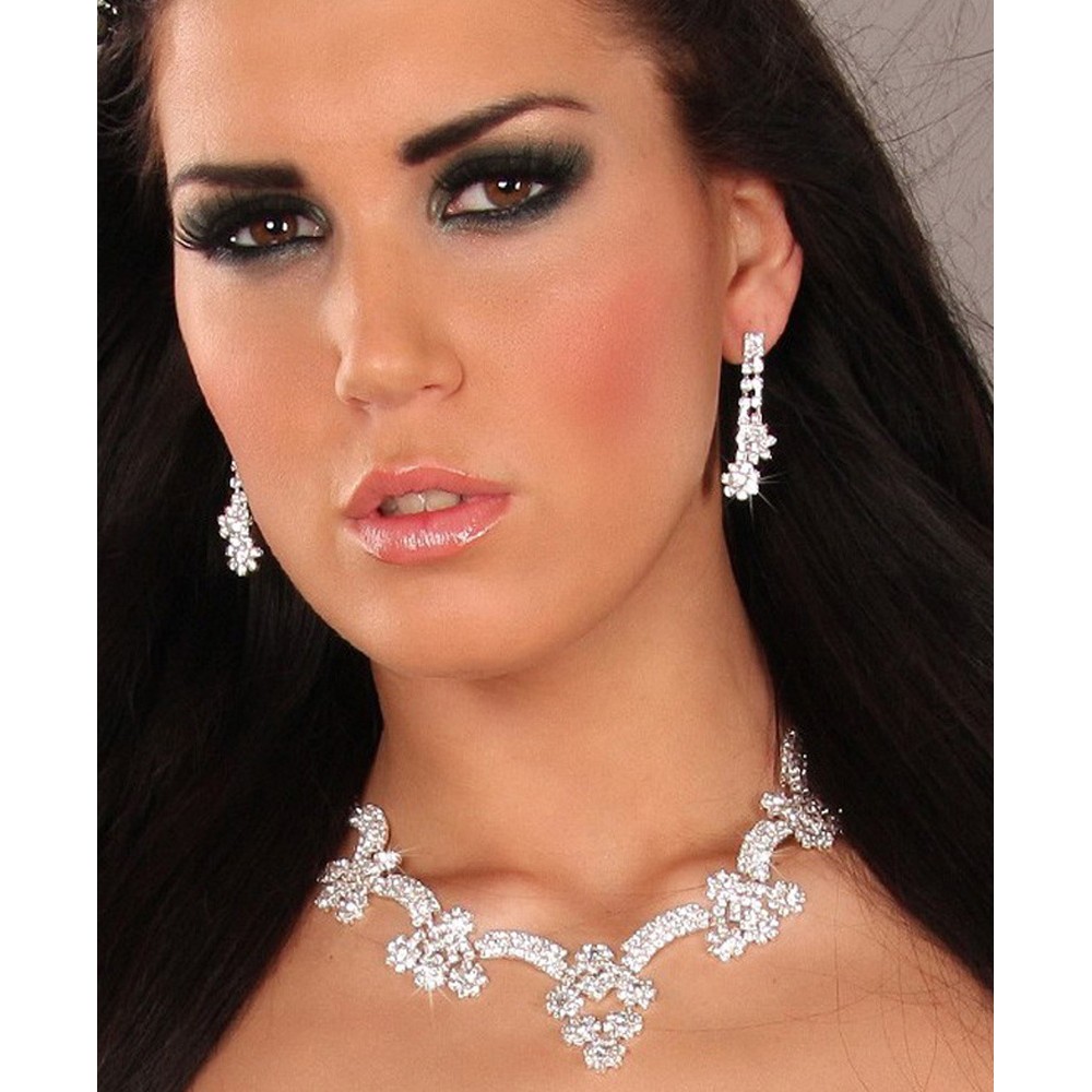 Flowers Rhinestone Necklace Earrings Set