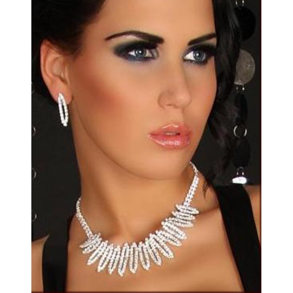 Ellipse Rhinestone Necklace Earrings Set