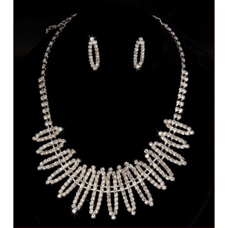 Ellipse Rhinestone Necklace Earrings Set