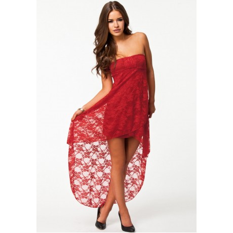 Bandeau Lace Evening Dress Red