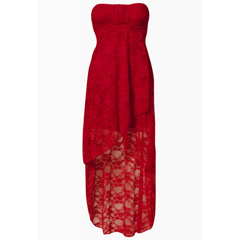 Bandeau Lace Evening Dress Red