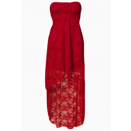 Bandeau Lace Evening Dress Red