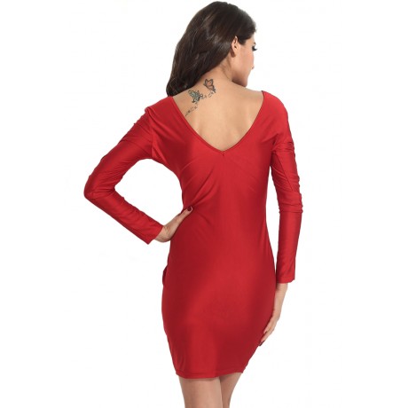 Hugging V Neck Midi Dress Red