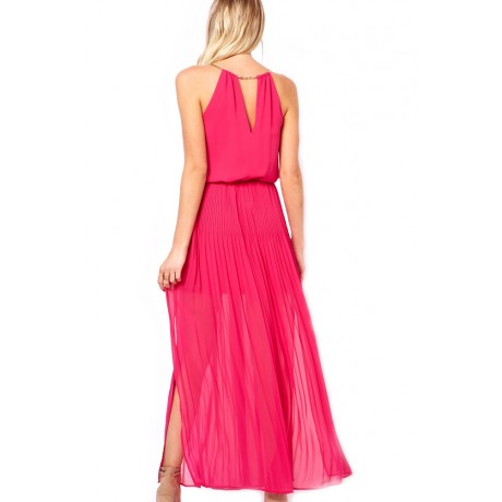 Red Chiffon Gold Chain Maxi Dress