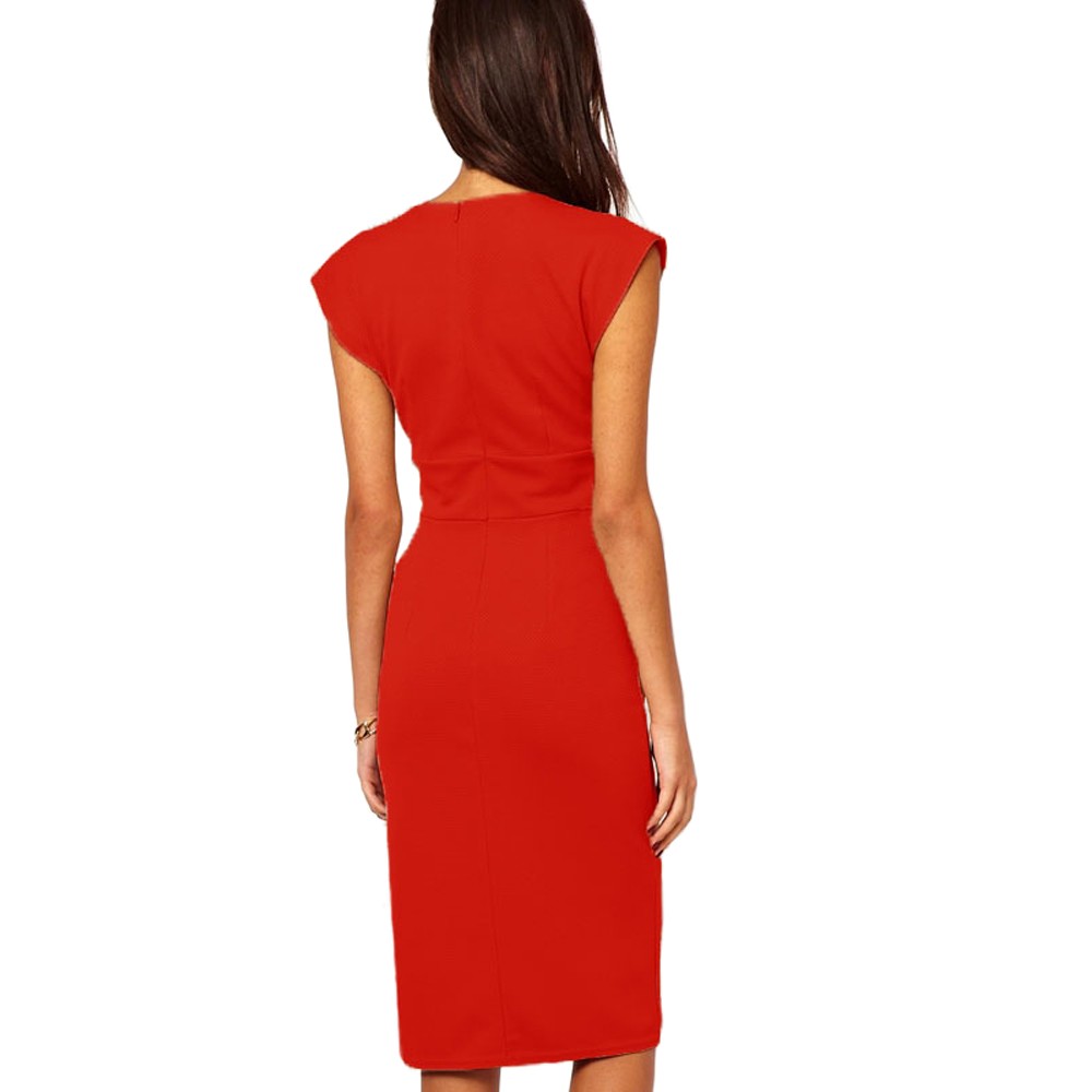 Plunging Pencil Midi Dress Red