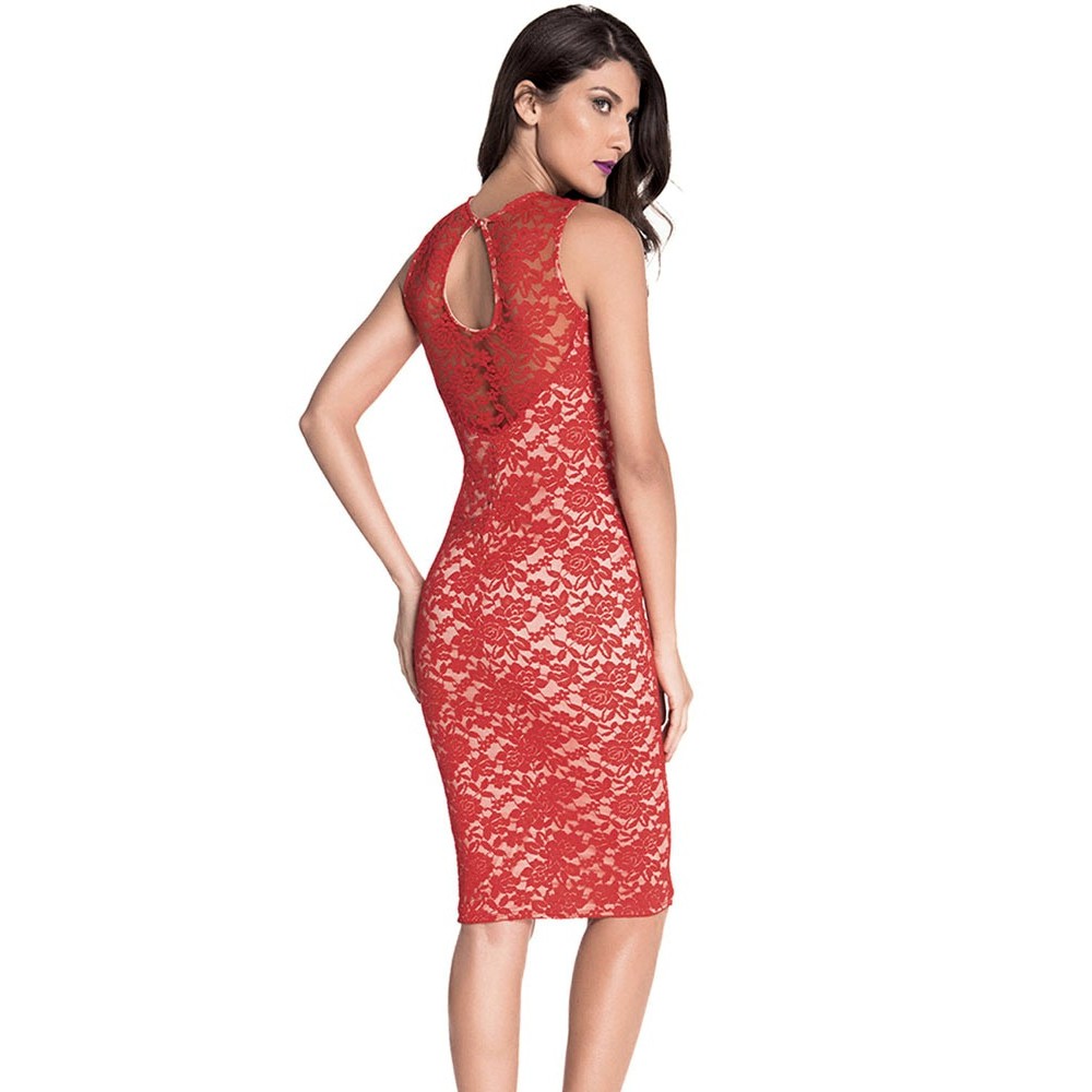 Red Patchwork Knee length Midi Dress