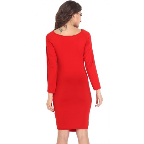 Red Hollow Out Hem Midi Dress