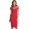 Red Illusion Yoke Crepe Sheath Midi Dress