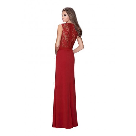 Red Long Split Prom Patchwork Party Maxi Evening Dress